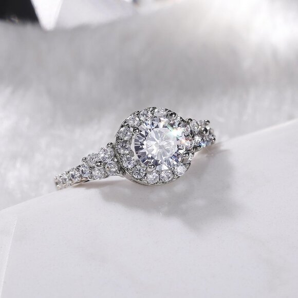 🌸Classic Engagement Anillos Pure CZ Wedding Beautiful Ring for Women, L101 - Picture 5 of 6